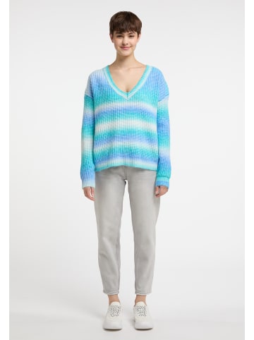 myMo Damen Strickpullover in Türkis Mehrfarbig