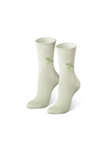 von Jungfeld Sticksocke mit Blumen-Motiv in Grün