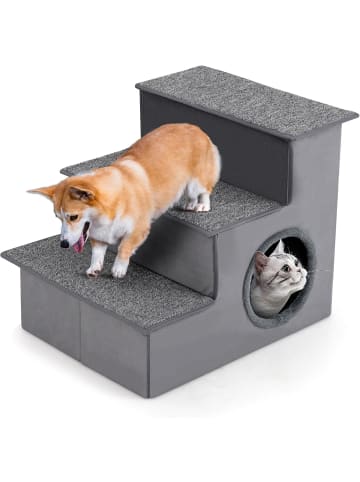 COSTWAY Hundetreppe 3 Stufen Faltbar in Grau