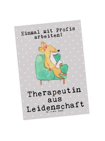 Mr. & Mrs. Panda Ansichtskarte Therapeutin Leidenschaft mit Spruch in Grau Pastell