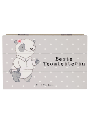 Mr. & Mrs. Panda Kiste Panda Beste Teamleiterin mit Spruch in Grau Pastell