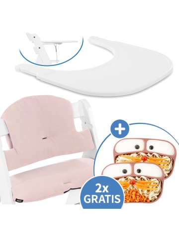 Hauck 5-tlg. Essbrett-Set für Alpha Plus - Click Tray + in weiss,rosa