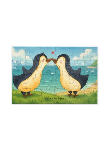 Mr. & Mrs. Panda Puzzle Pinguine Kuss Design ohne Spruch in Weiß