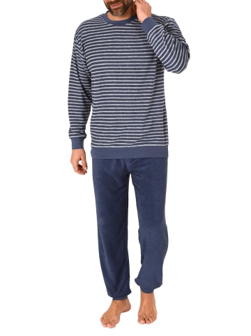 NORMANN Frottee Pyjama langarm Schlafanzug Bündchen Streifen - 75399 in marine