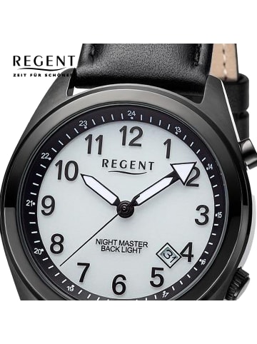 Regent Analog-Armbanduhr Regent Lederarmband schwarz mittel (ca. 37,6mm)