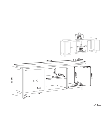 Beliani TV-Möbel SALTON in Heller Holzfarbton - (W) 130 x (H) 50 x (L) 32 cm