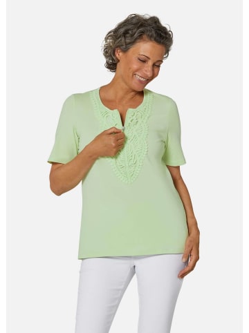 GOLDNER Kurzgröße:  T-Shirt mit Spitze Rundhalsshirt mit Häkelspitze in lindgrün
