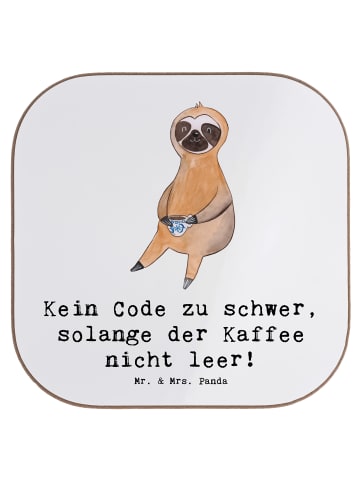 Mr. & Mrs. Panda Holzuntersetzer Code und Kaffee mit Spruch in Weiß