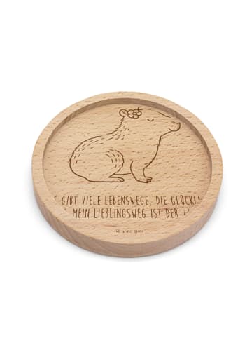 Mr. & Mrs. Panda Holz Untersetzer Capybara Blume mit Spruch in Transparent