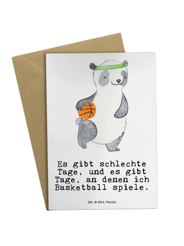 Mr. & Mrs. Panda Grußkarte Panda Basketball mit Spruch in Weiß