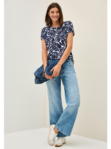 Cecil 'Print-Shirt mit Knopfdetail' Marineblau
