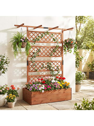 COSTWAY Blumenkasten mit Rankgitter & Dach 100 x 55 x 183cm in Braun