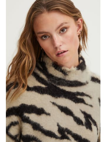 PULZ Jeans Longpullover PZASTA Turtleneck 50207132 Longpullover mit Zebra-Musterung in Beige