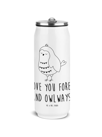 Mr. & Mrs. Panda Trinkflasche Eule Zufrieden mit Spruch in Weiß