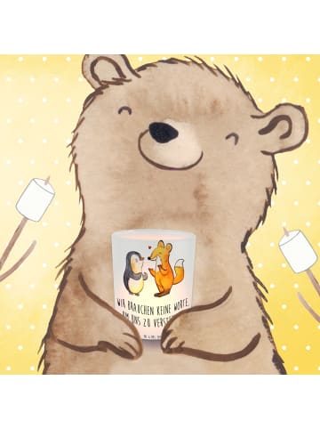 Mr. & Mrs. Panda Kerze Fuchs & Pinguin gehörlos mit Spruch in Transparent