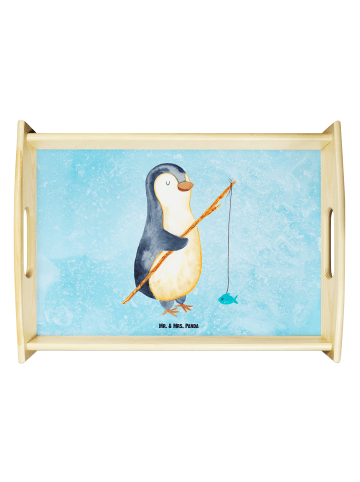 Mr. & Mrs. Panda Serviertablett Pinguin Angler ohne Spruch in Eisblau