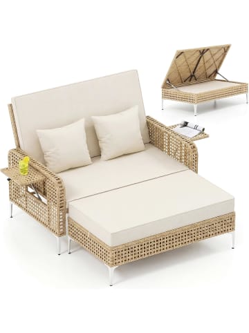 COSTWAY Polyrattan Sonnenliege 2-Sitzer in Weiß