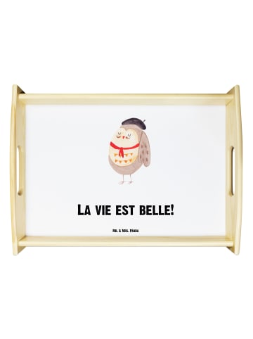 Mr. & Mrs. Panda Holztablett Eule Frankreich mit Spruch in Weiß