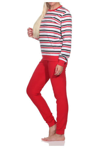 NORMANN Frottee Schlafanzug langarm Bündchen Streifen - 82802 in rot