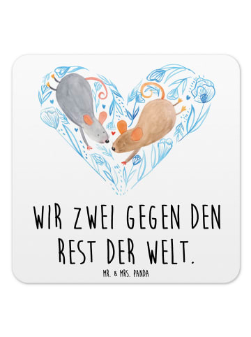 Mr. & Mrs. Panda Glasuntersetzer Mäuse Herz mit Spruch in Weiß