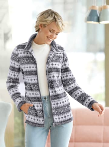 Sieh an! Fleece-Jacke in ecru-anthrazit-bedruckt