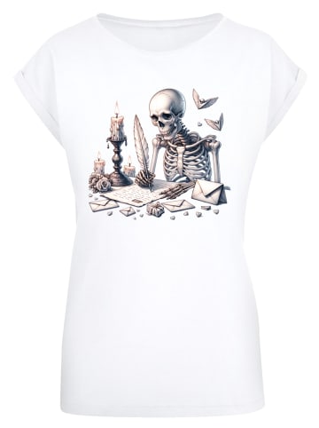 F4NT4STIC T-Shirt Skelett Liebesbrief Valentinstag in weiß