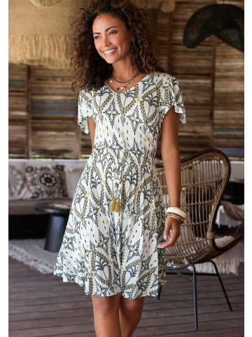 LASCANA Jerseykleid in sand-khaki bedruckt