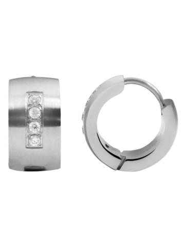 Adeliás Damen Ohrringe – Klappcreole aus Edelstahl mit Strass Steinchen in silber