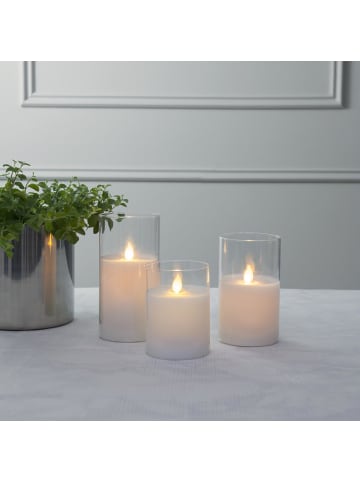 STAR Trading LED Windlicht ,M-Twinkle', flackernd, Batterie + Timer, weiß, H 10cm