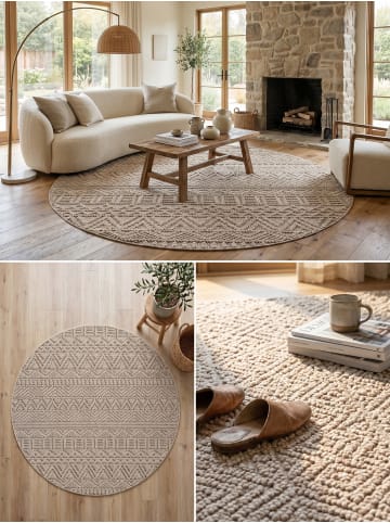 KADIMA DESIGN Flachgewebe-Teppich Ethno Streifen Boho Pflegeleicht in Beige