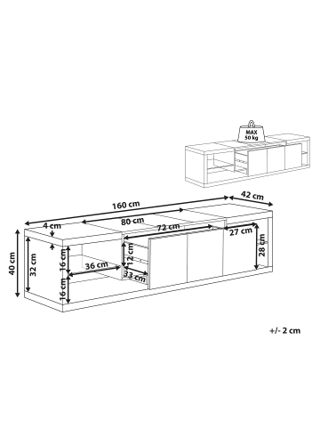 Beliani TV-Möbel FULERTON in Weiß/Braun - (W) 160 x (H) 40 x (L) 42 cm