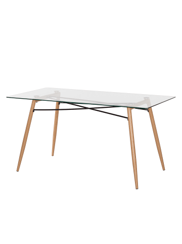 home24 home24 Esstisch (1er Set) - Eiche Dekor - Glas & Metall foliert - 150.0 x 75.0 x 80.0 cm in Eiche Dekor