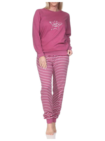 NORMANN Interlock Schlafanzug langarm Bündchen Sternmotiv in rot