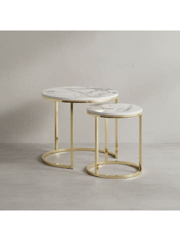 KADIMA DESIGN Beistelltisch 2er-Set | Marmor-Optik, Weiß/Gold, Edel in Weiß