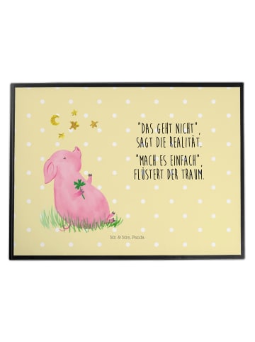 Mr. & Mrs. Panda Schreibunterlage Schwein Glück mit Spruch in Gelb Pastell
