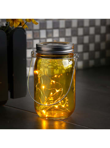 MARELIDA LED Solar Glas Windlicht H: 14cm in gelb