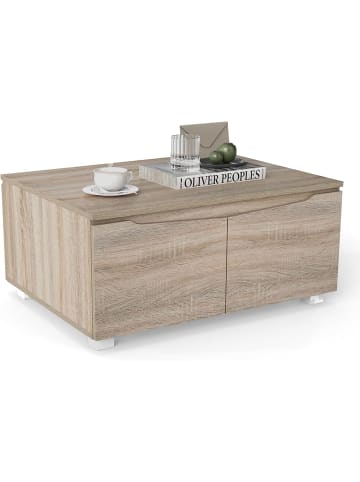 COSTWAY Couchtisch mit Stauraum 80 x 60 x 37 cm in Hellbraun