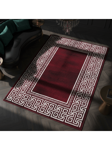 KADIMA DESIGN Teppich Kurzflor Waschbar Mäander DRAU Strapazierfähig OEKO-TEX in Rot