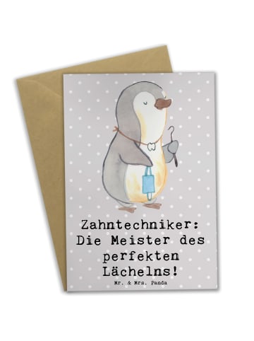 Mr. & Mrs. Panda Grußkarte Zahntechniker Lächeln mit Spruch in Grau Pastell