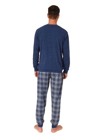 NORMANN langarm Schlafanzug Pyjama Bündchen und karierter Jersey Hose - 83188 in marine
