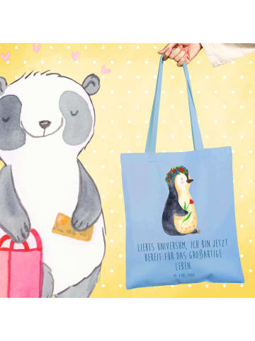 Mr. & Mrs. Panda einkaufsshopper Pinguin Blumen mit Spruch in Sky Blue