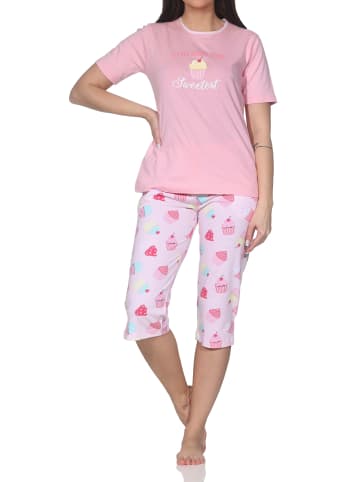 NORMANN Kurzarm Capri Schlafanzug Shorty Übergröße Cupcake in rosa