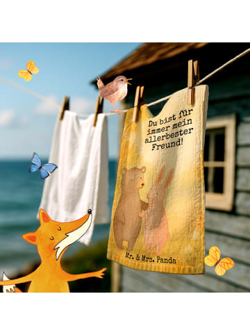 Mr. & Mrs. Panda Handtuch Bär und Hase Umarmen Design mit Spruch in Weiß
