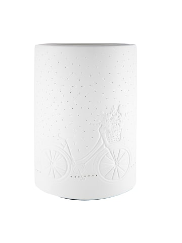 GILDE Porzellan Lampe "Blumenfahrrad" in Weiß - H. 28 cm - B. 18 cm