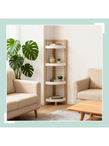 relaxdays Bambus-Eckregal  "4 Ablagen" in Natur/ Weiß- (B)23 x (H)105,5 x (T)23 cm
