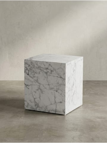 KADIMA DESIGN Couchtisch MONOBLOC 40x40x45 cm Hochglanz mit Marmor Optik, in Weiß