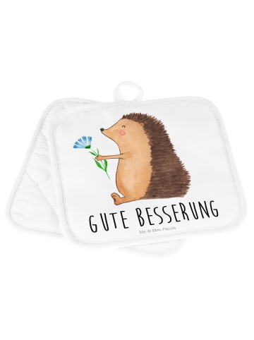 Mr. & Mrs. Panda Topfhandschuhe Igel Blumen mit Spruch in Weiß