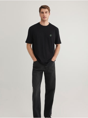 Mavi Jeans T-Shirt mit Rundhalsausschnitt und Logo Stickerei in Schwarz
