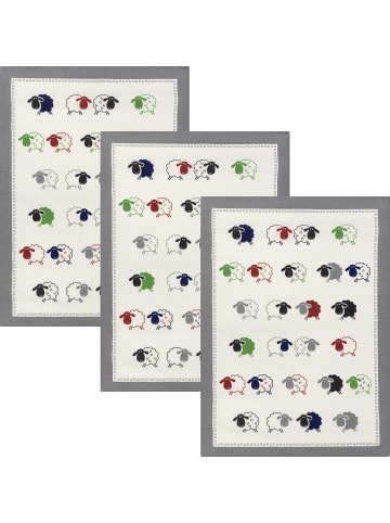 Kracht Halbleinen, Leinen / Halbleinen Geschirrtuch 3er-Pack Schäfchen in Schäfchen