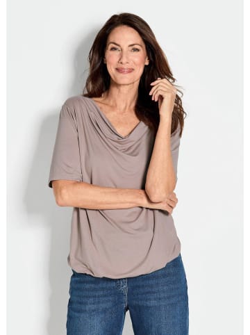 GOLDNER Blusenshirt mit Wasserfallausschnitt in taupe